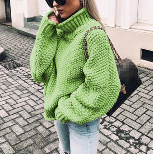 Curled High Neck Bat Sleeve Knitted Sweater
