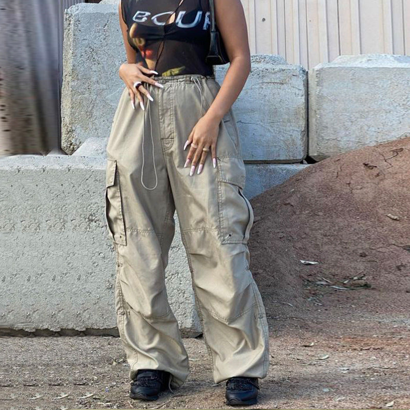 Large Pocket Light Casual Straight Trousers