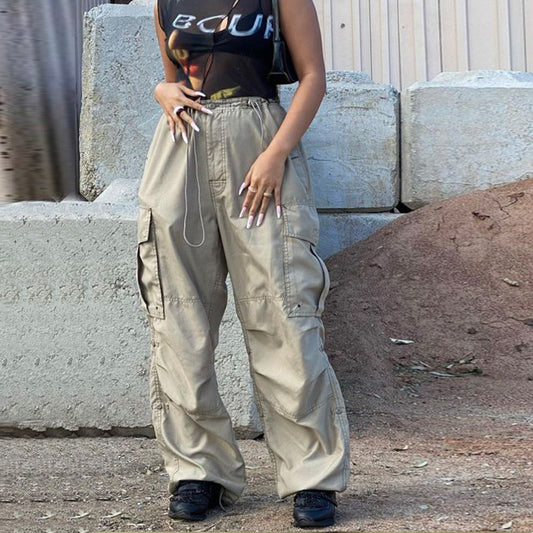 Large Pocket Light Casual Straight Trousers