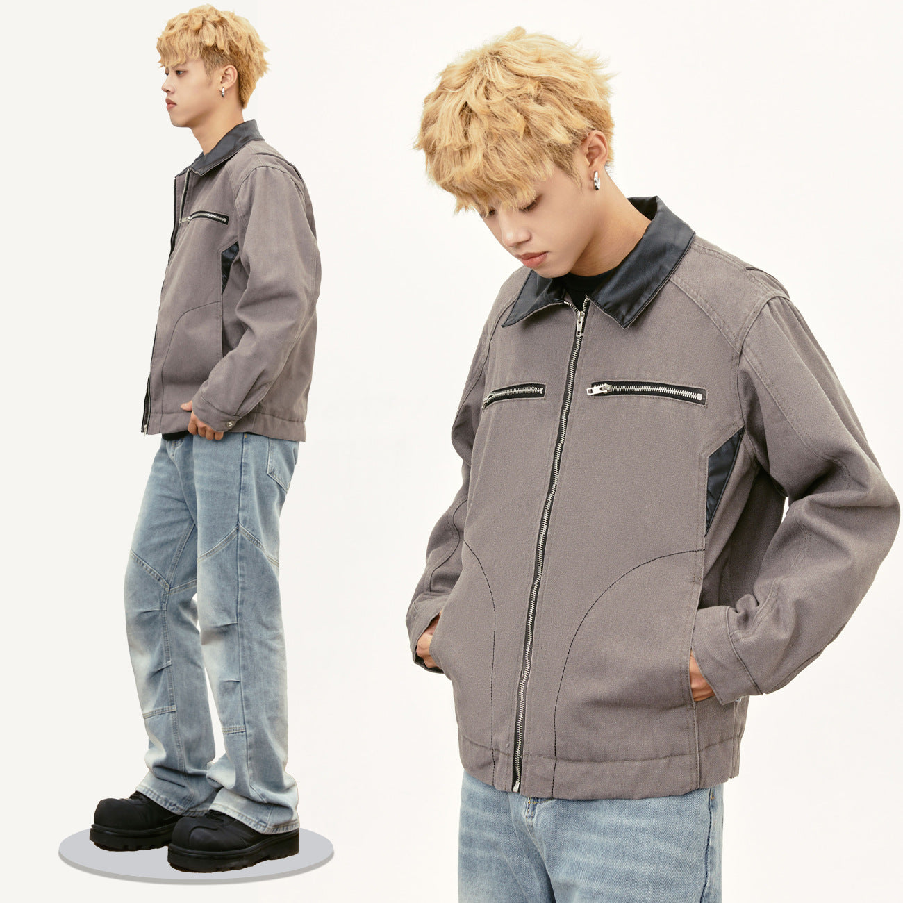 Retro Lapels PU Leather Workwear Men's Thickened Jacket
