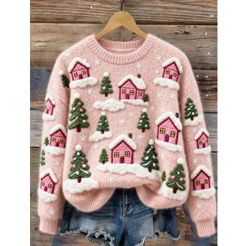 Womens Soft Fluffy Christmas Tree Sweater
