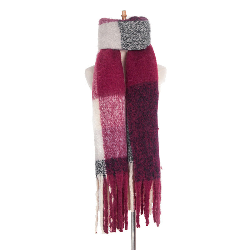 Fashionable Thick Fringed Large Plaid Scarf