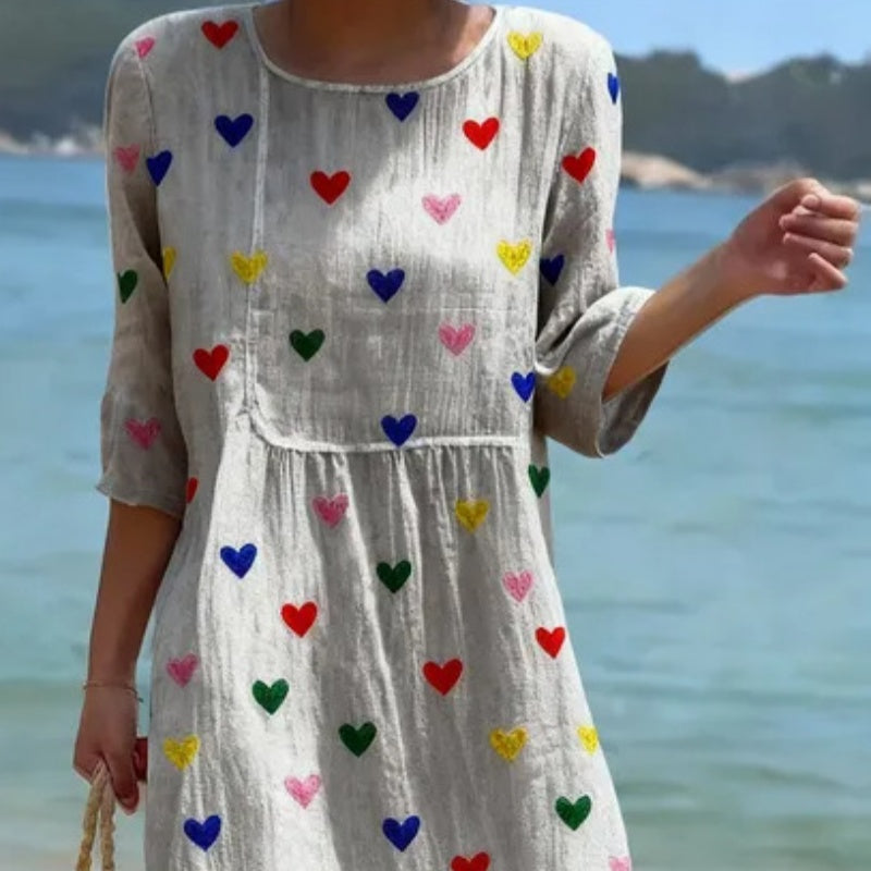 Women's Loose Round Neck Fashion Premium Long Sleeve Printed Dress