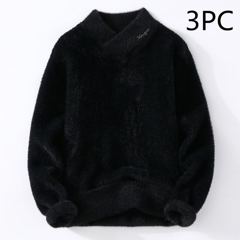 Autumn And Winter Crystal Mink Velvet Trendy Korean Style Half Turtleneck Knitted Sweater For Men