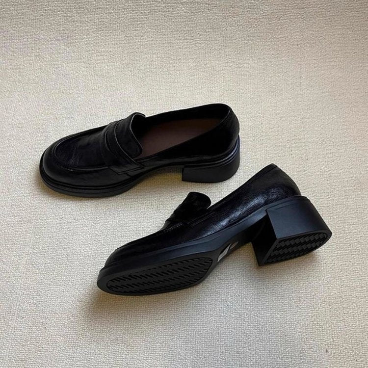 Dame Minimalistiske Retro Casual Loafers, Behagelige Slip-On Lædersko med Blød Bund og Plateau