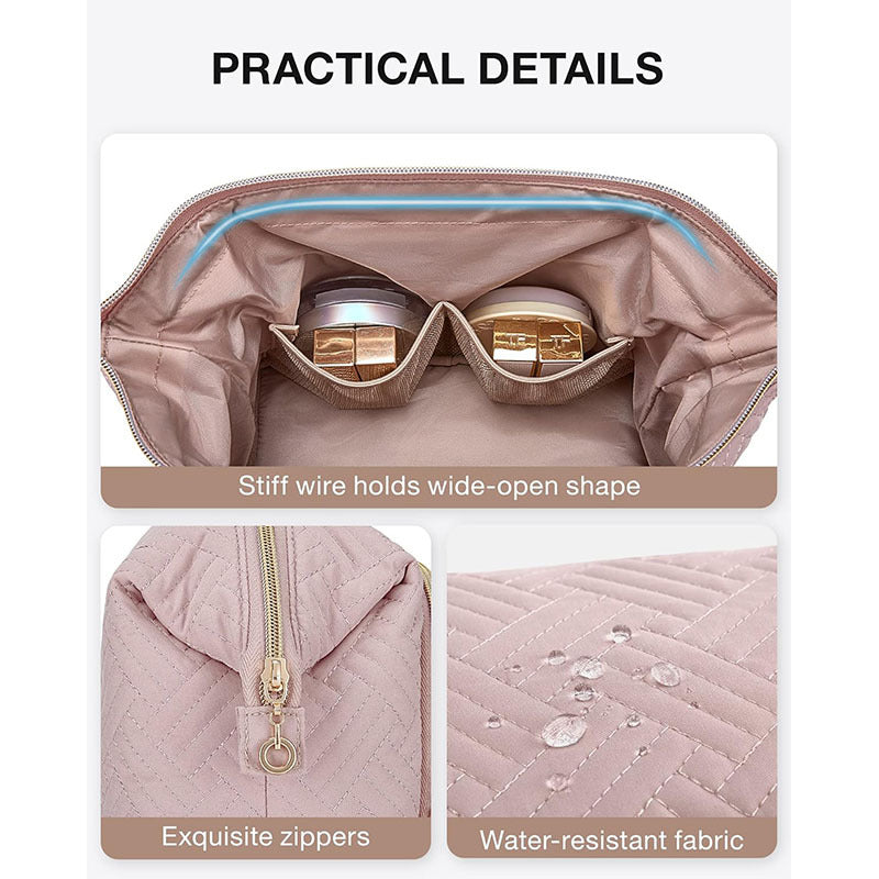 Large Wide-opening Quilted Makeup Bag