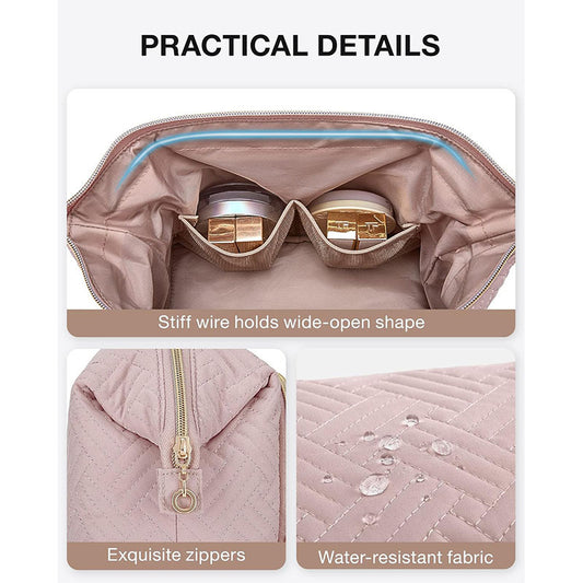 Large Wide-opening Quilted Makeup Bag