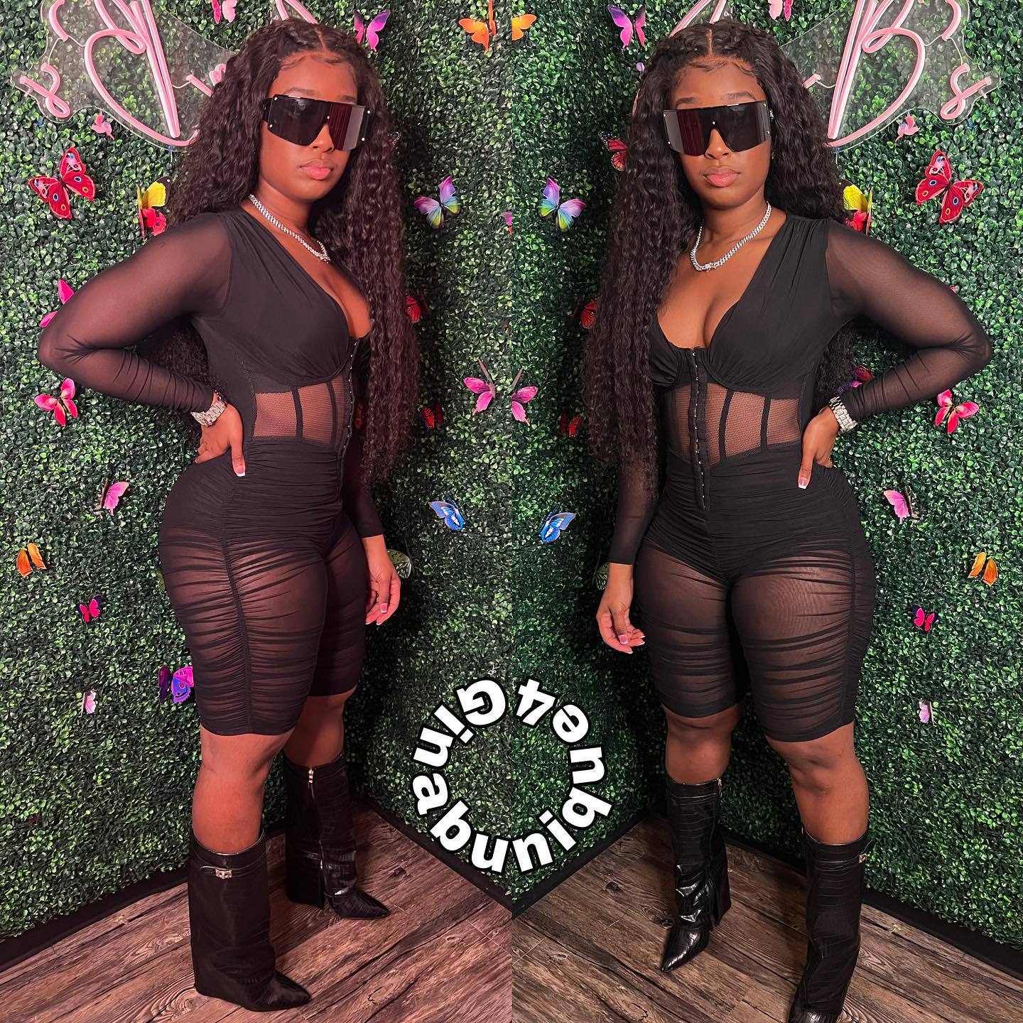Mesh Panel Pleated Chest Wrap Casual Jumpsuit