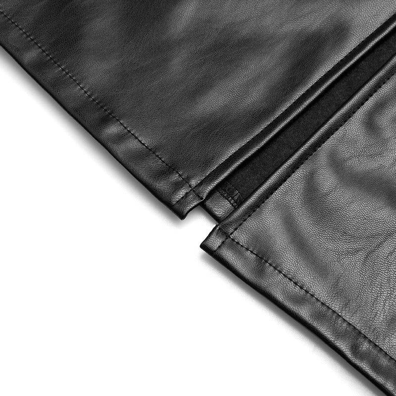 Russian Leather Midi Skirt PU Outer Belt Lining Side Zipper Back Zipper Design Sheath Women's Summer Side Slit Skirt