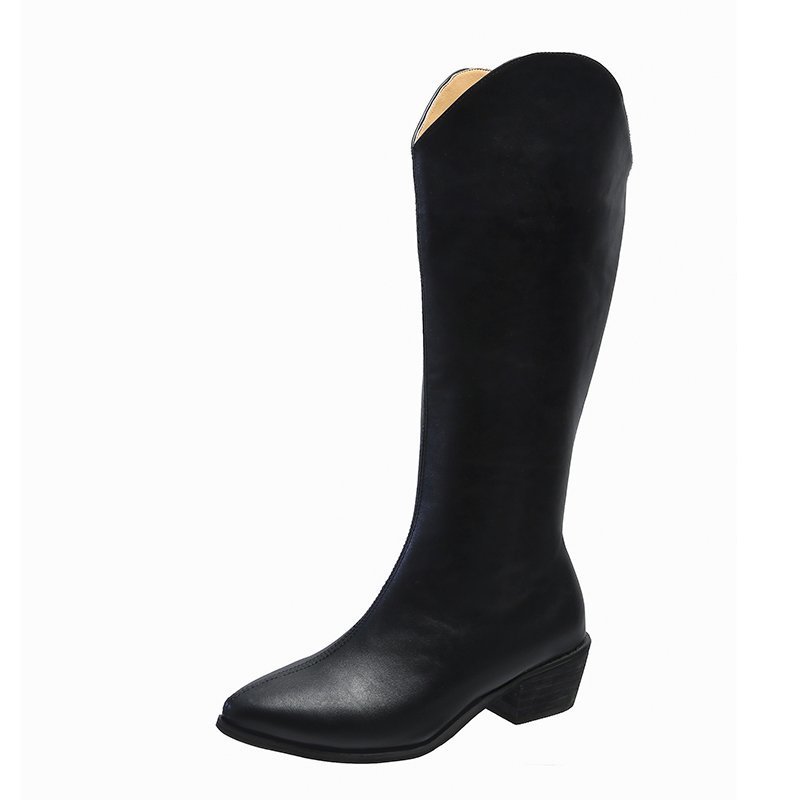 Women's Thick-heeled Boots With White Retro High-heeled Pointed High Tube