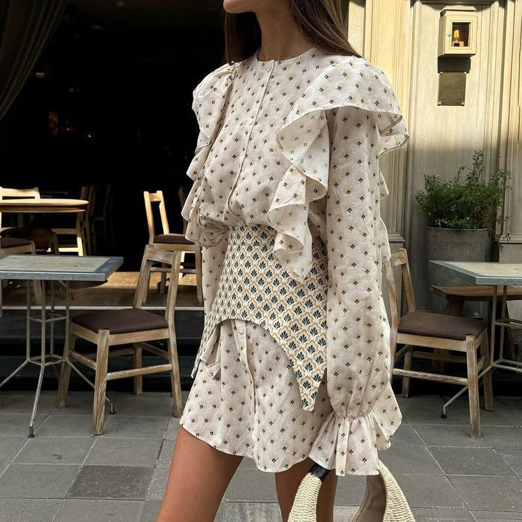 Womens Short Crew-Neck Printed Dress