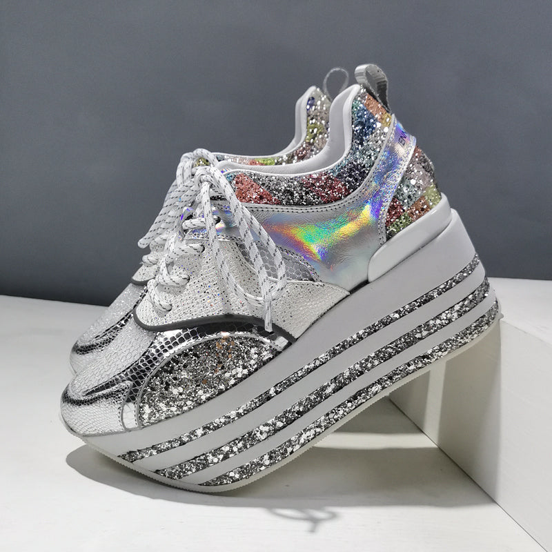 Genuine Leather Breathable Mesh Platform Shoes