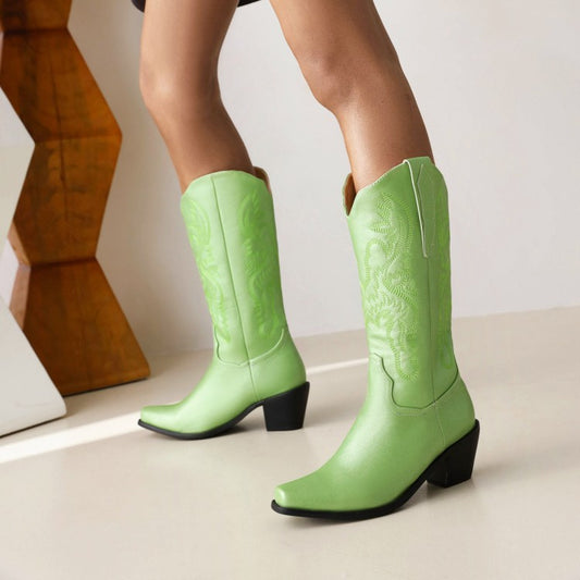 Embroidered Cowboy Western Boots Ladies Mid-Cut