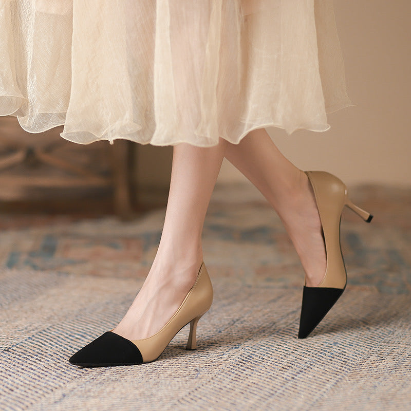 Women's Color Blocking Thin Heel Pointed High Heel Shoes