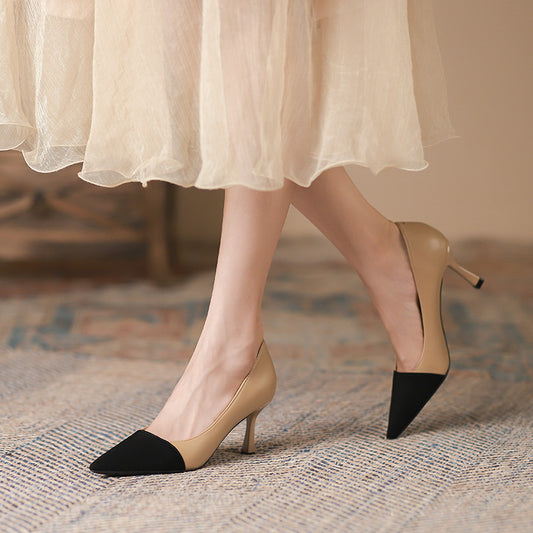 Women's Color Blocking Thin Heel Pointed High Heel Shoes