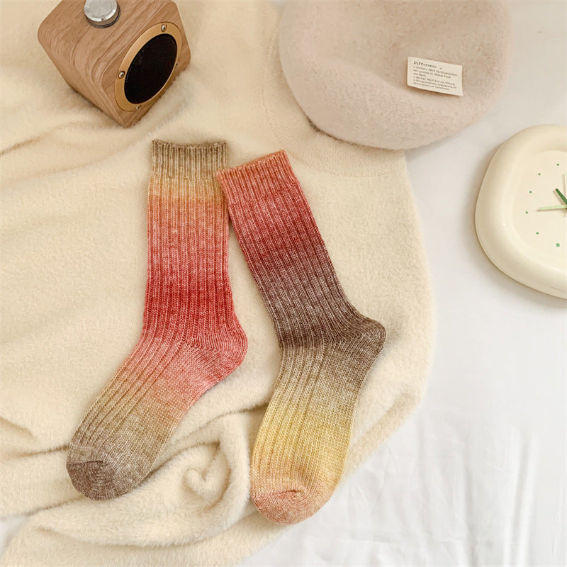 Gradient Color Women's Socks Mid-calf Warm-keeping Socks
