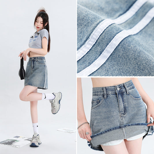 Loose Slimming A- Line Anti-exposure Ribbon High Waist Skirt