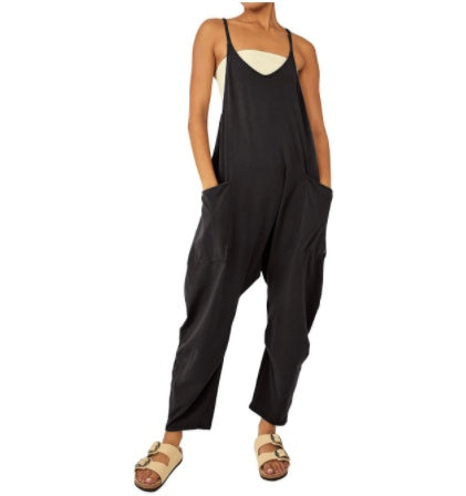 Zipper Pocket Suspender Jumpsuit