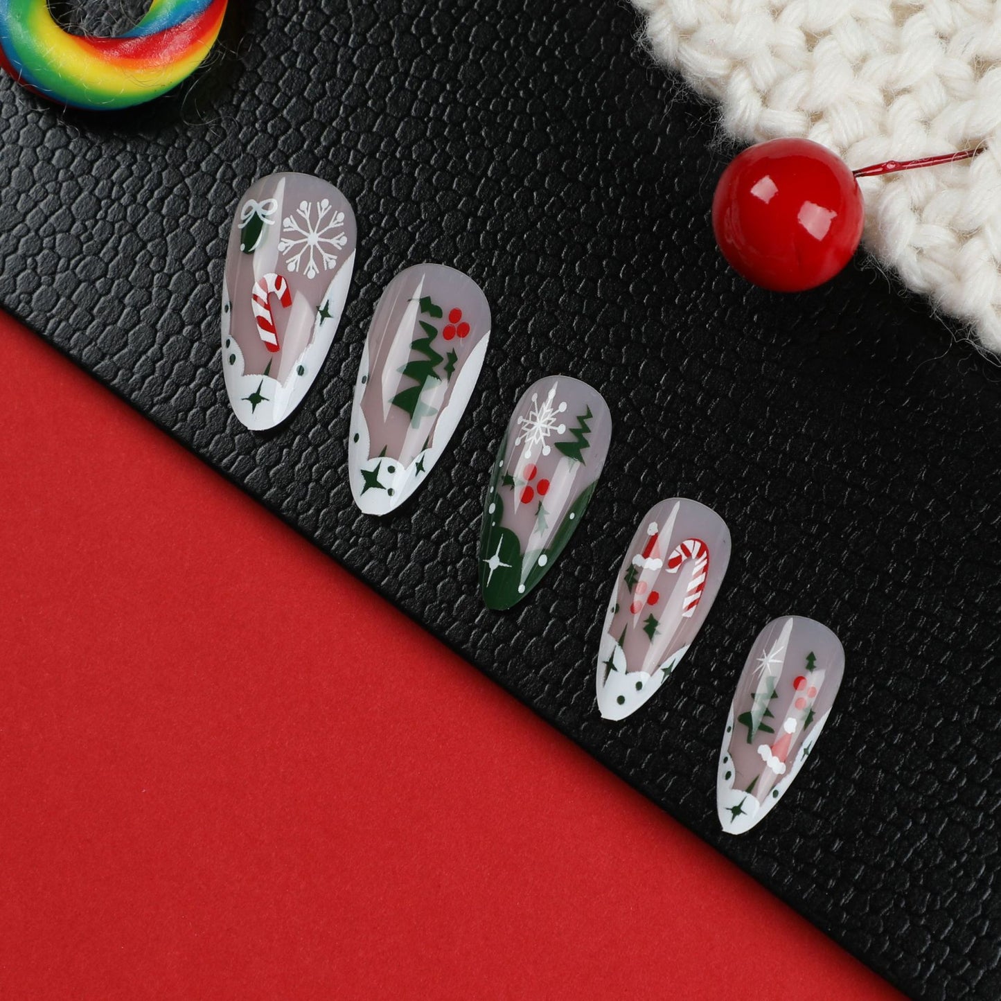 Christmas Style French White And Green Contrast Color Wear Nail Polish