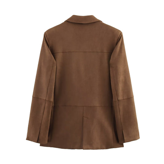 European And American Style Suede Blazer Straight-leg Pants Suit Female B482241