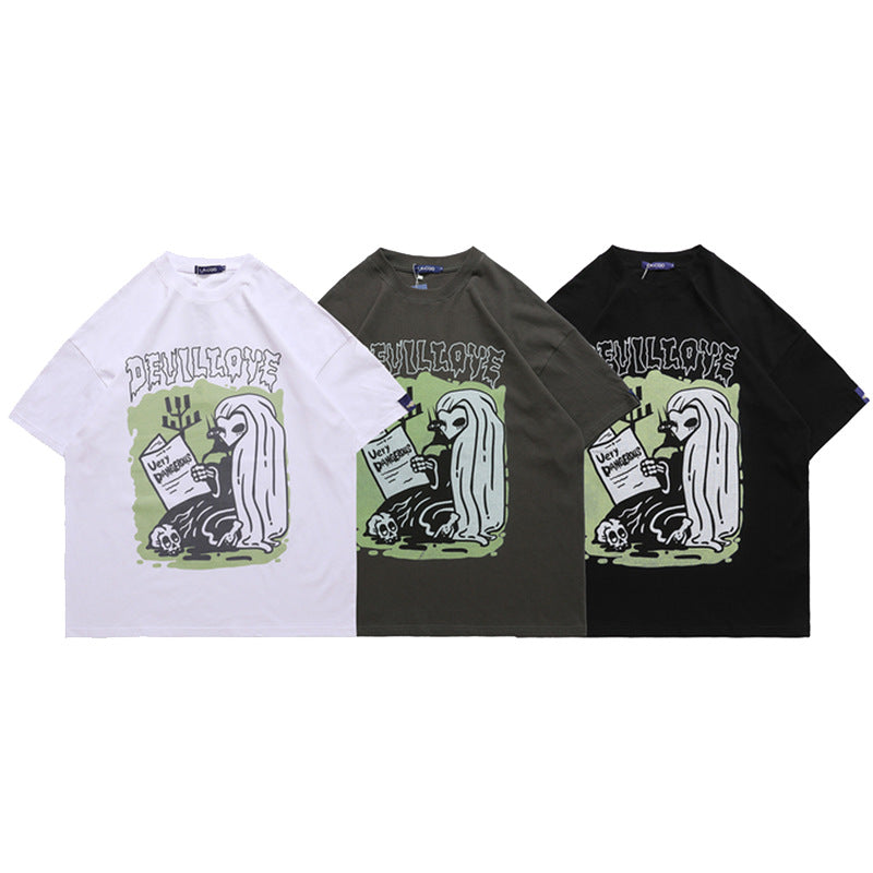 Newspaper Printing Short-sleeved T-shirt Personality Tide Brand Loose