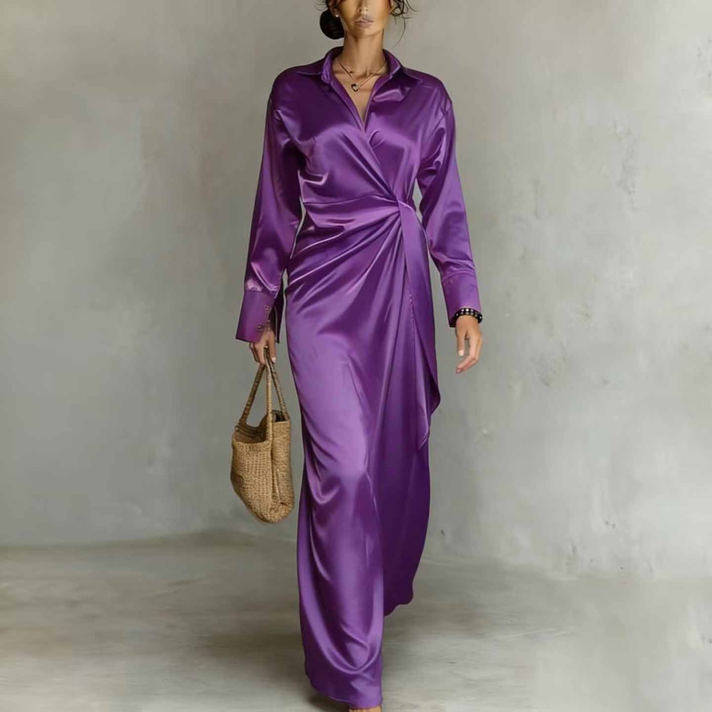 Womens High-waisted Satin Dress