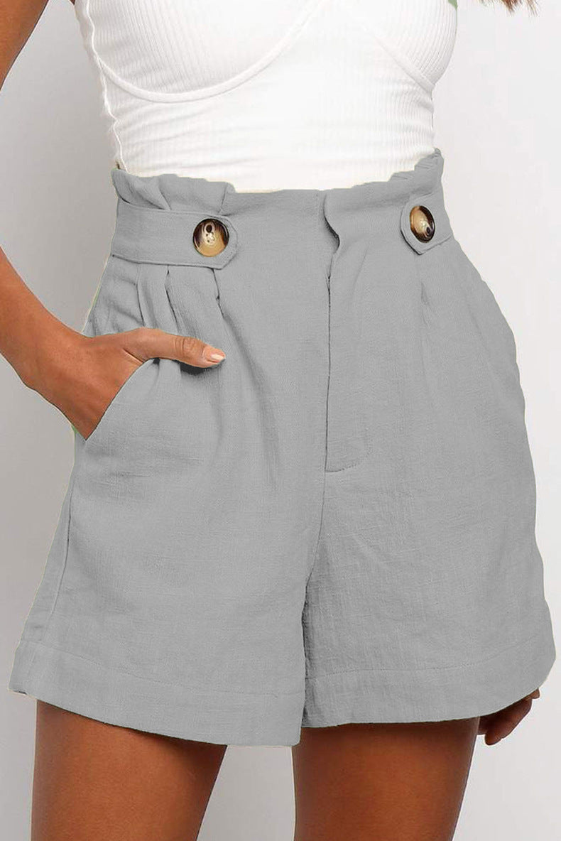 European And American Solid Color High-waisted Frilly Loose Straight-leg Pants