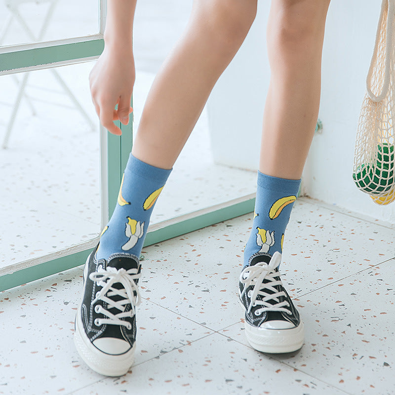 Japanese Ins Trendy Sweet Cute Fruit Mid-calf Socks Strawberry Peach Avocado College Style Socks