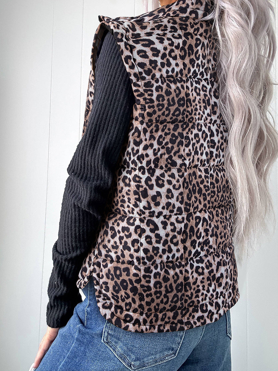 Women's Warm Cotton Vest With European And American Fashion Leopard Print
