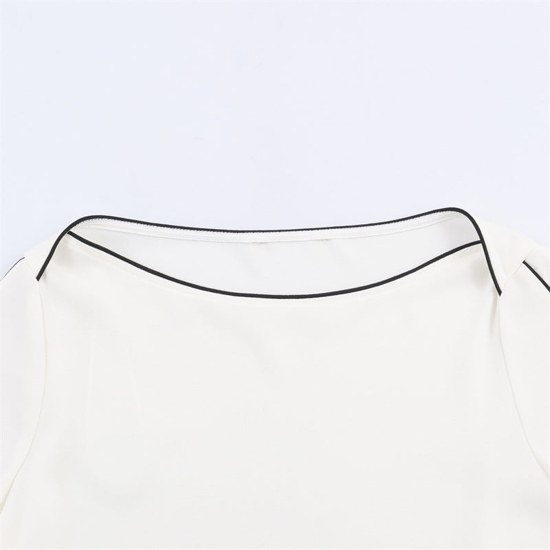 Color-block Trim Loose Pullover Blouse Women