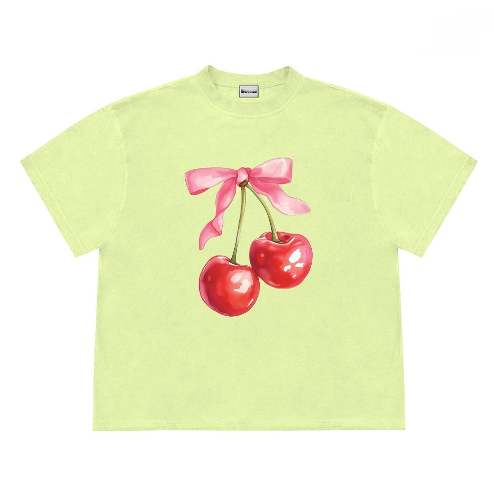 Cherry Bow Print Women's Vintage T-shirt