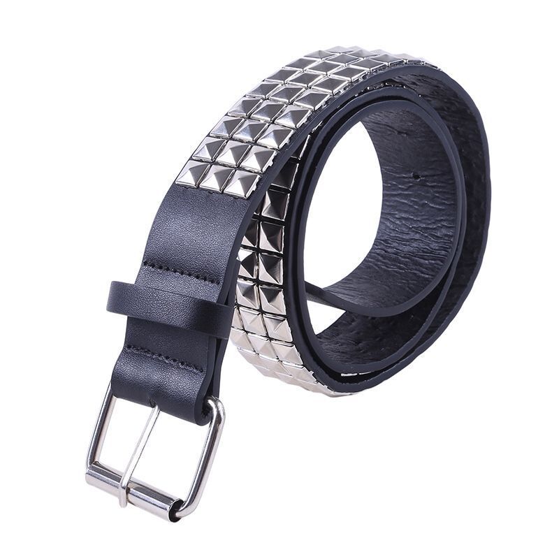 Hollow-out Rivets Pu Square Buckle Metallic Belt