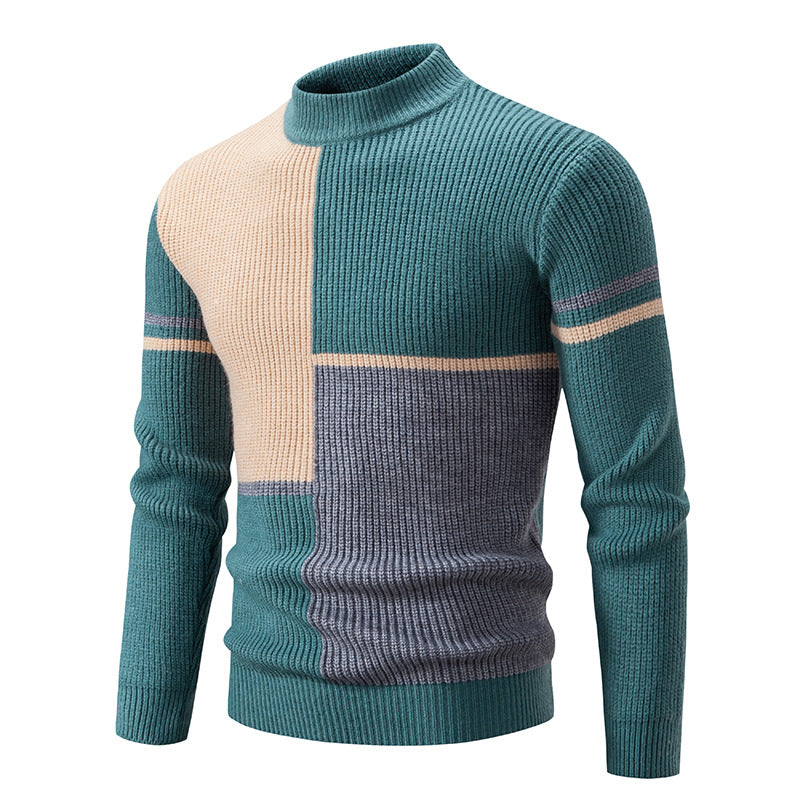 Men's Half-high Collar Contrast Color Pullover Knitwear Korean Youth Fashion Casual Top
