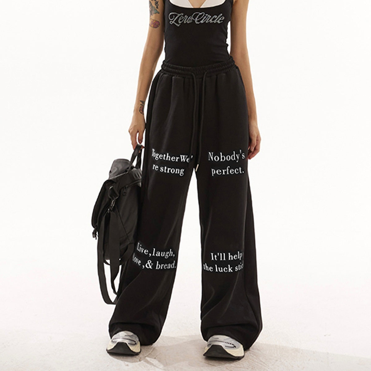 Retro Handmade Letters Printed Ankle-tied Track Sweatpants