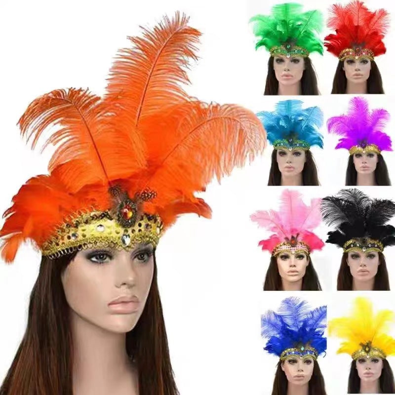 Feather Headdress Stage Performance Headwear Prop Retro Handmade