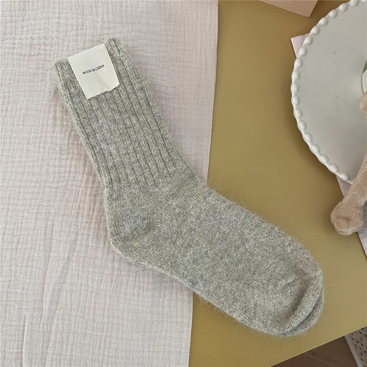 Solid-color Rabbit-fur Chunky Knit Thermal Socks