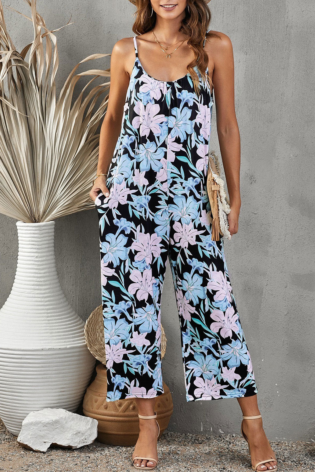 Women's Fashion Temperament Camisole Strap Printed Jumpsuit