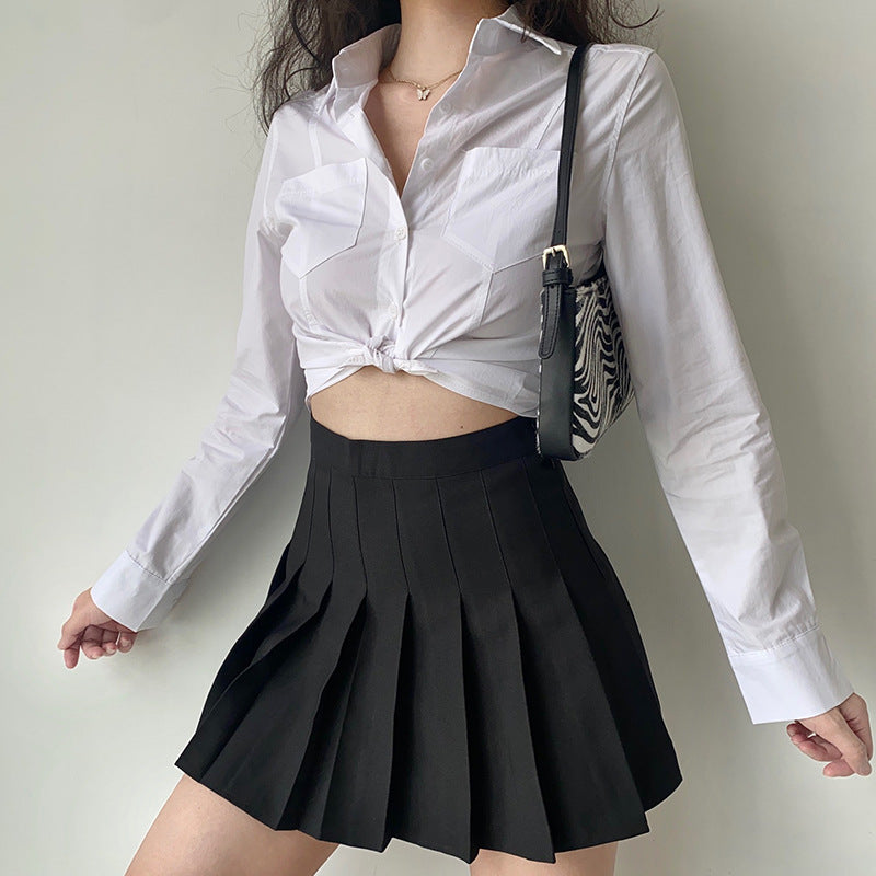 Women's Spring-Summer Top Lapel Long Sleeve White Shirt