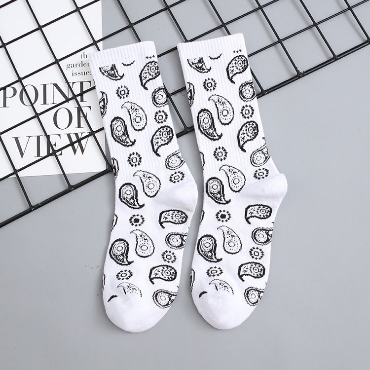 Mid Tube Socks Men's Stockings Cashew Flower