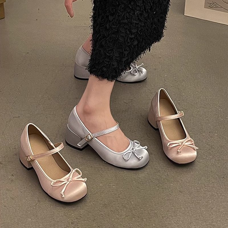New Buckle Strap Versatile Chunky Heel Round Toe French Chic Shallow Cut Qipao Mary Jane Shoes