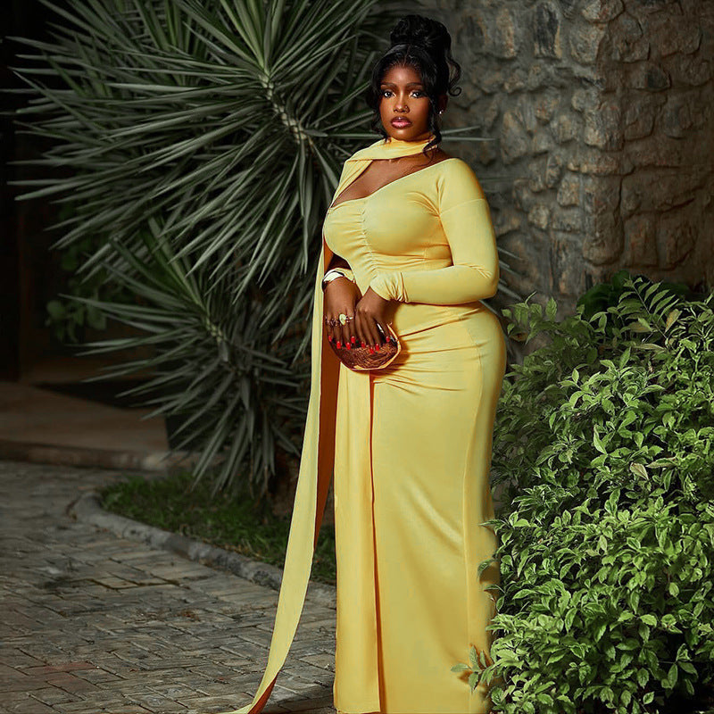 Elegant Form Fitting Solid Color Wrap Dress