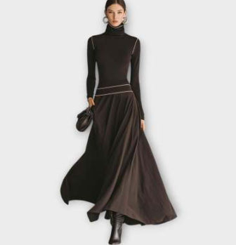 Womens French-style Elegant High-neck Long-sleeve Dress
