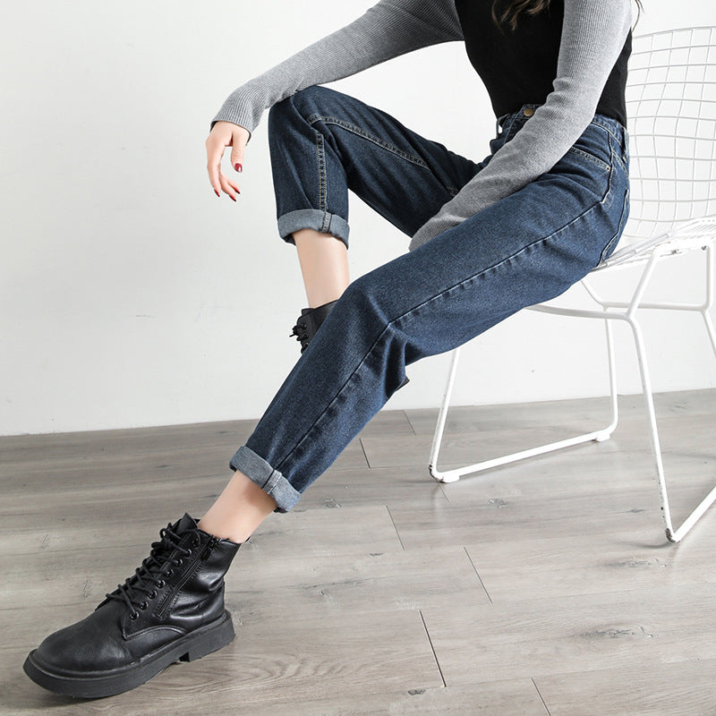 Korean Jeans Loose Harem Pants High Waist Radish Chic Pants Straight Retro Dad