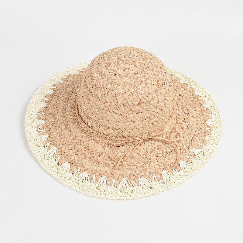 Women's Big Brim Shade Sunscreen Color Matching Raffia Hat