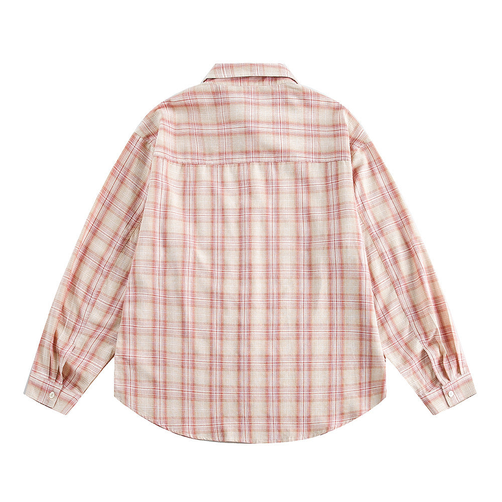 Irregular Pocket Personality Design Loose Plaid Shirt High Street Tide