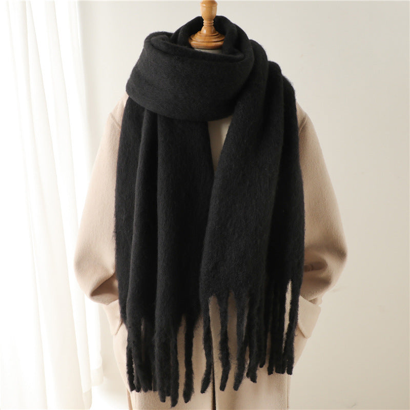 Versatile Winter Thermal Scarf With Extended Tassels