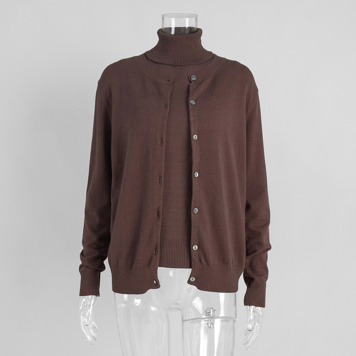 Womens Turtleneck Sleeveless Base Layer Top Sweater Cardigan Set