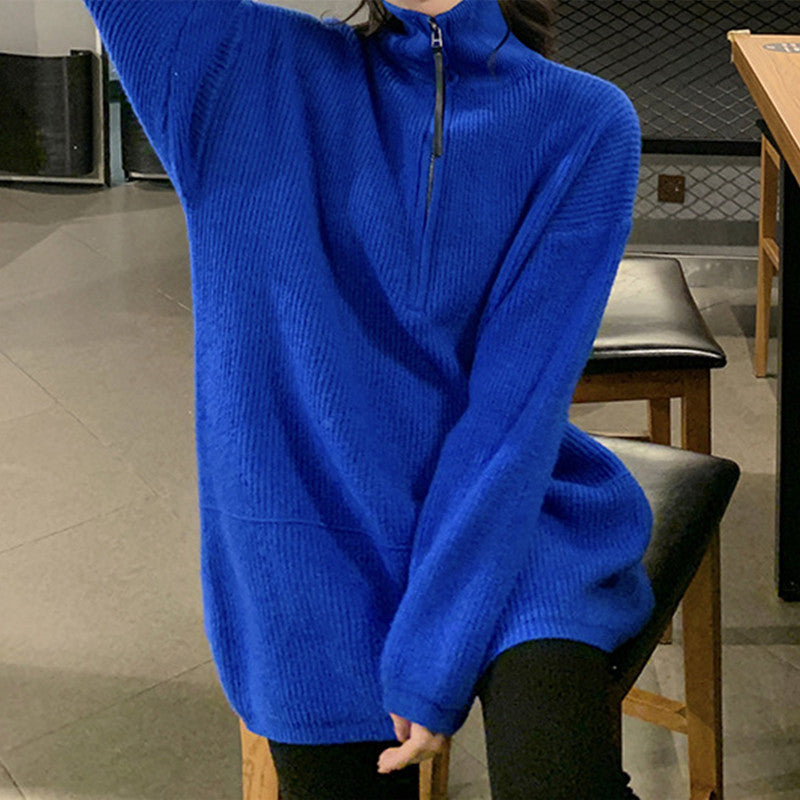 Pullover Thickened Stand Collar Sweater Coat For Women Loose Slimming