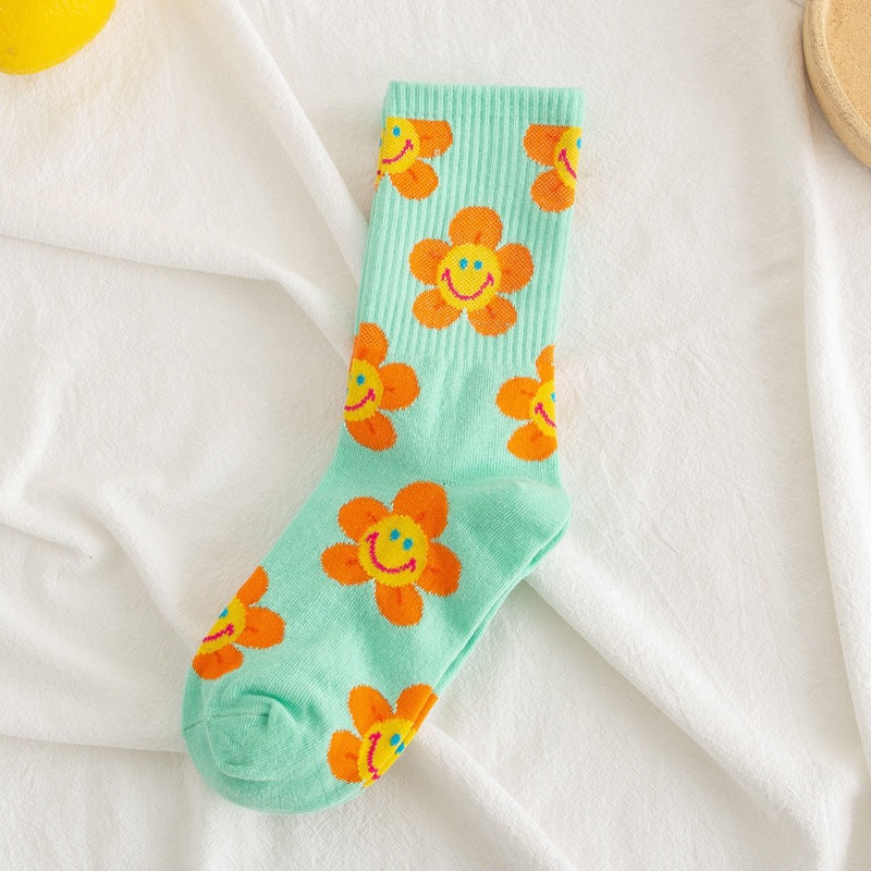 Socks Women's Smiling Flower Female Middle Tube Socks SUNFLOWER Jacquard Socks