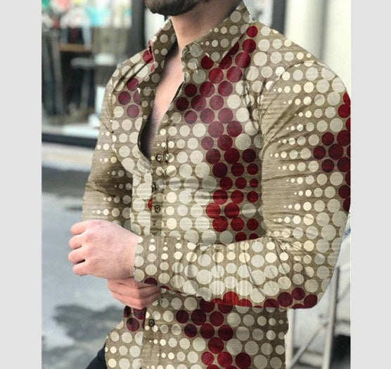 European And American New Men's Gradient Printing Long-sleeved Shirt